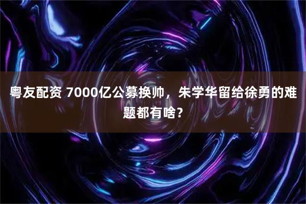 粤友配资 7000亿公募换帅，朱学华留给徐勇的难题都有啥？